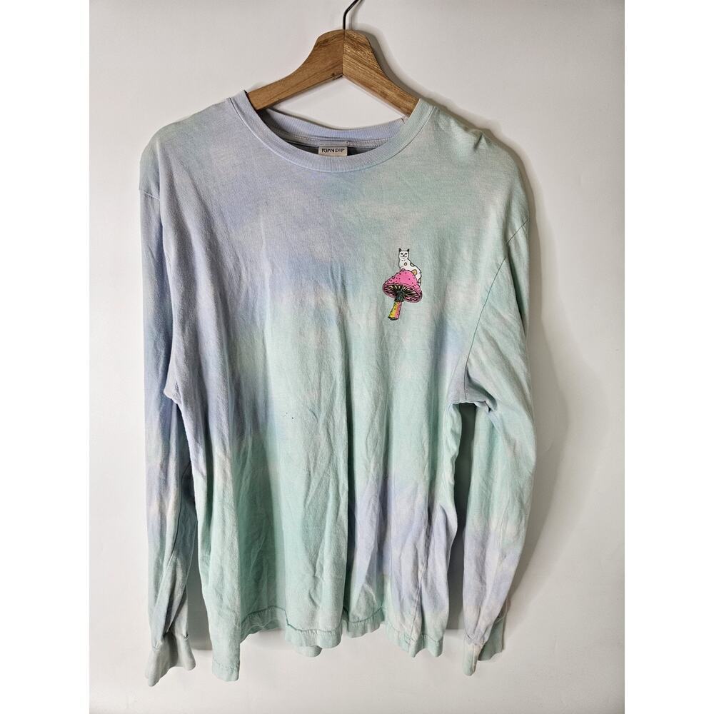 RIPNDIP graphic Nermal Psychedelic Mushroom Hookah Cat Tie Dye Shirt Men M